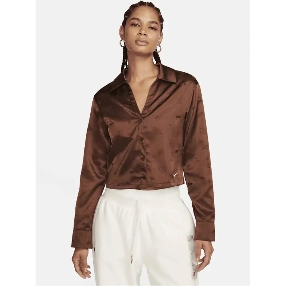 New Nike x Naomi Osaka 2024 Brown Satin logo embossed crop button front Size L
